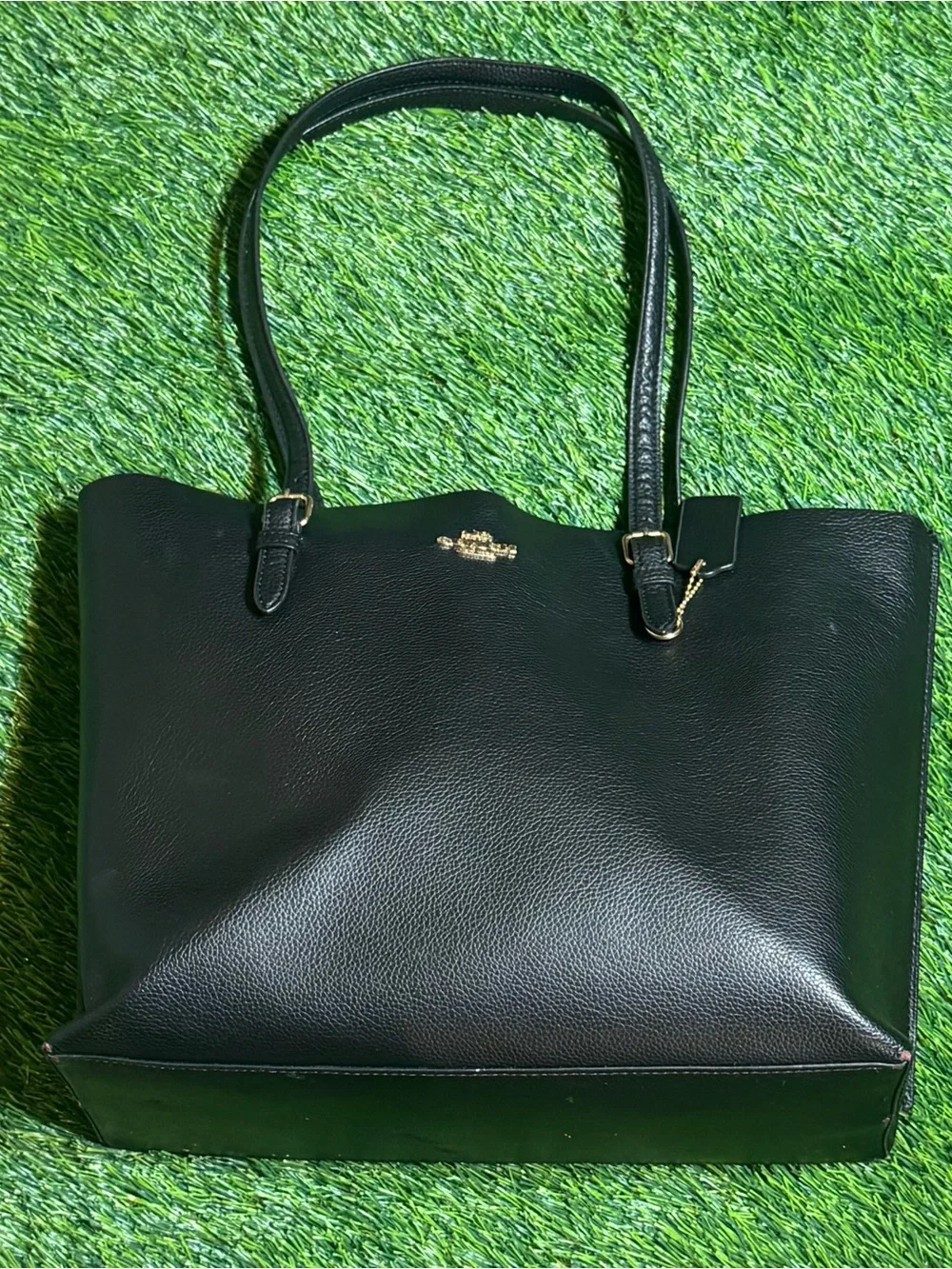 COACH Mollie Leather Tote Bag Black Red Interior Shoulder Handbag Purse 1671